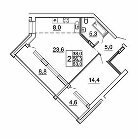 Квартира 62,9 м², 2-комнатная - изображение 1