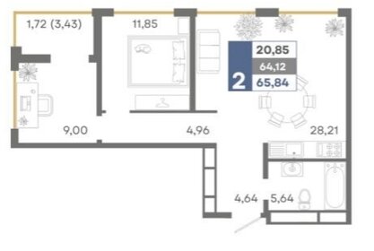 Квартира 65 м², 3-комнатная - изображение 1