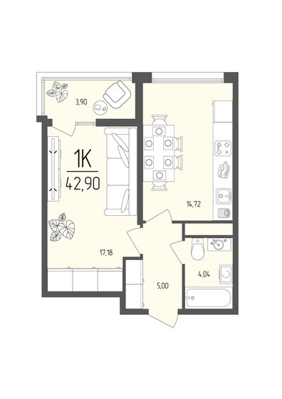45,9 м², 1-комнатная квартира 13 310 000 ₽ - изображение 15