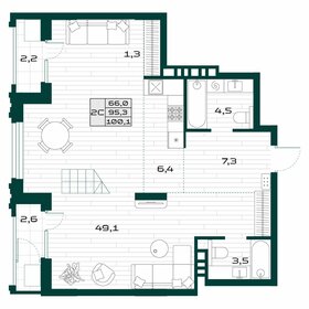 Квартира 95,3 м², 2-комнатная - изображение 1