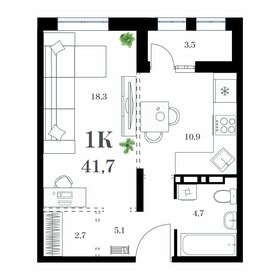 Квартира 44,1 м², 1-комнатная - изображение 1