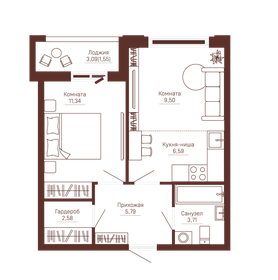 Квартира 41,1 м², 2-комнатная - изображение 1