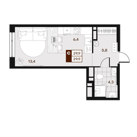 Квартира 29,9 м², студия - изображение 1
