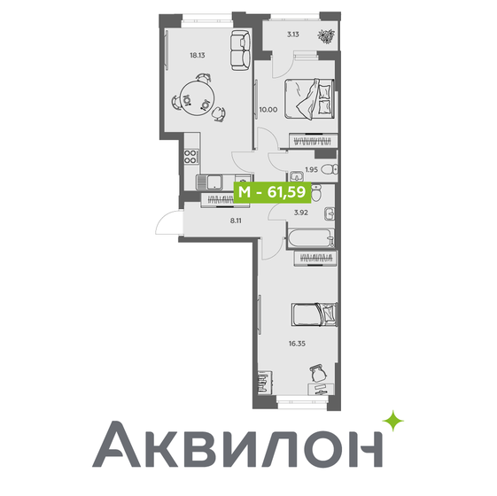 61,7 м², 2-комнатная квартира 9 069 898 ₽ - изображение 23