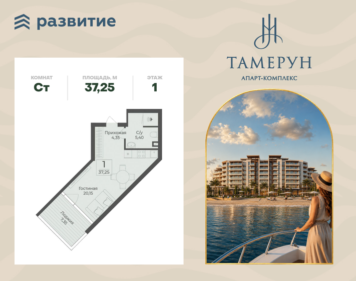 37,2 м², апартаменты-студия 8 851 400 ₽ - изображение 102