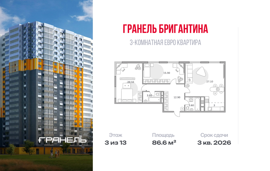 83 м², 3-комнатная квартира 29 500 000 ₽ - изображение 101