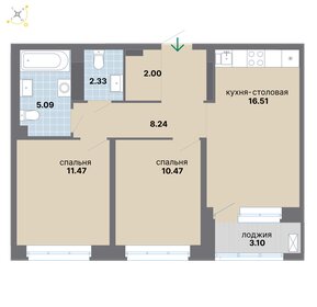 Квартира 59,2 м², 2-комнатная - изображение 2
