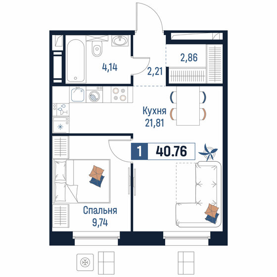 40,6 м², 1-комнатная квартира 6 500 000 ₽ - изображение 102