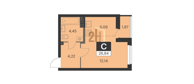 Квартира 27 м², студия - изображение 1