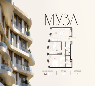 Квартира 64,3 м², 2-комнатная - изображение 1