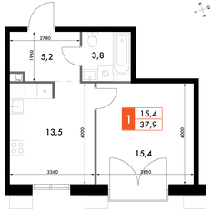 Квартира 37,7 м², 1-комнатная - изображение 2