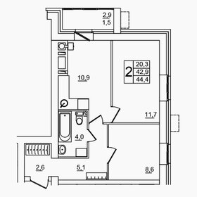 Квартира 44,4 м², 2-комнатная - изображение 1