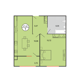 Квартира 47,4 м², 1-комнатная - изображение 1