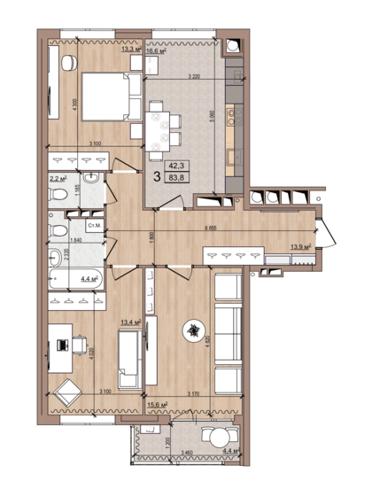162,5 м², 2-комнатная квартира 11 869 500 ₽ - изображение 11