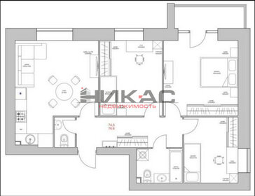 Квартира 76,6 м², 3-комнатная - изображение 1