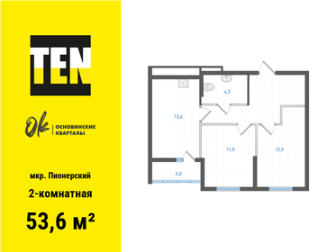 Квартира 53,6 м², 2-комнатная - изображение 1