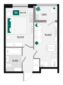 Квартира 32,7 м², 1-комнатная - изображение 1