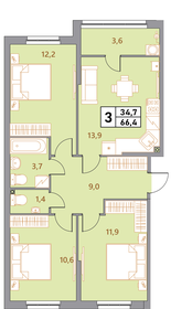 Квартира 66,4 м², 3-комнатная - изображение 1