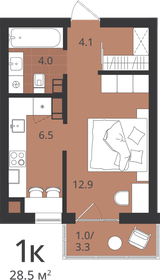 Квартира 28,5 м², 1-комнатная - изображение 1