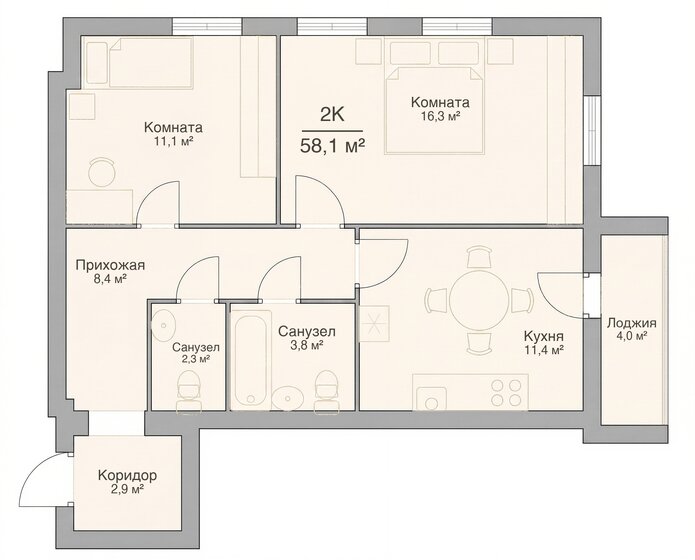 56,8 м², 2-комнатная квартира 8 233 100 ₽ - изображение 23