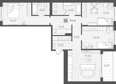 Квартира 96,9 м², 3-комнатная - изображение 1