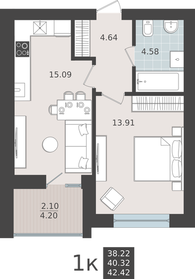 40,7 м², 1-комнатная квартира 6 500 000 ₽ - изображение 87