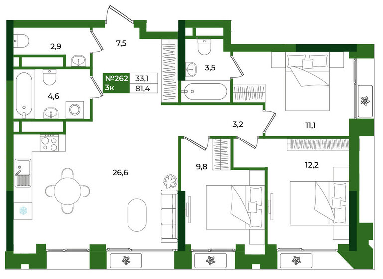 102,3 м², 3-комнатная квартира 20 460 000 ₽ - изображение 22