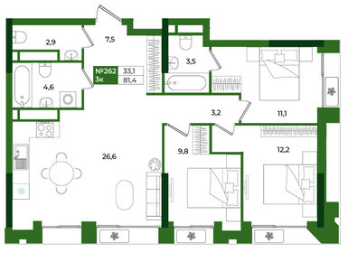 Квартира 81,4 м², 3-комнатная - изображение 1