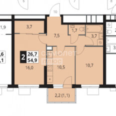 Квартира 54,9 м², 2-комнатная - изображение 2