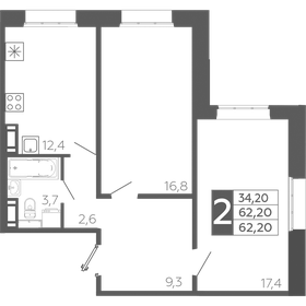 Квартира 62,2 м², 2-комнатная - изображение 1