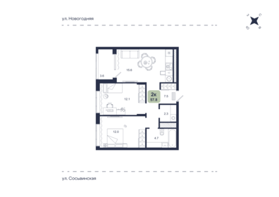 Квартира 57,8 м², 2-комнатная - изображение 1