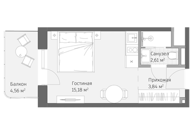 Квартира 26,2 м², 1-комнатные - изображение 1
