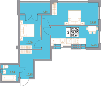 Квартира 57,6 м², 2-комнатная - изображение 1