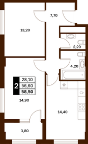 Квартира 58,5 м², 2-комнатная - изображение 1