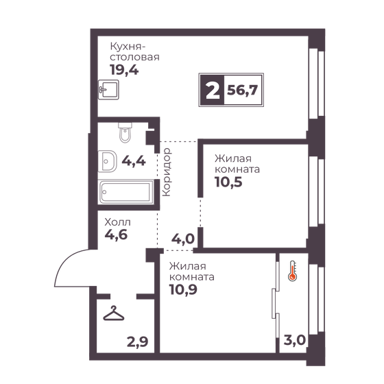 50,4 м², 2-комнатные апартаменты 5 500 000 ₽ - изображение 76