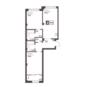Квартира 69,9 м², 2-комнатная - изображение 3