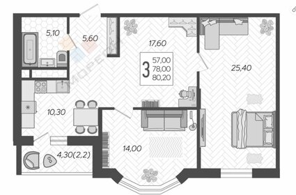 Квартира 78,3 м², 3-комнатная - изображение 1