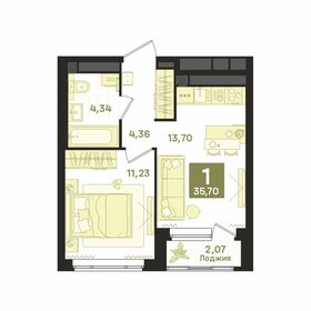 Квартира 35,7 м², 1-комнатная - изображение 1