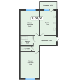 Квартира 68,6 м², 2-комнатная - изображение 1