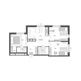 Квартира 68,2 м², 3-комнатная - изображение 1