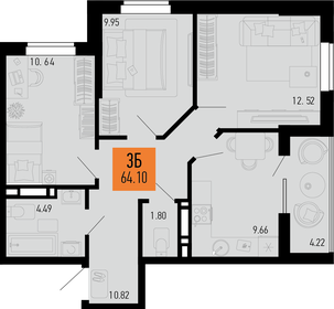 Квартира 64,1 м², 3-комнатная - изображение 1