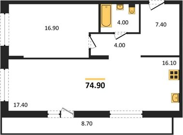 Квартира 74,9 м², 3-комнатная - изображение 1