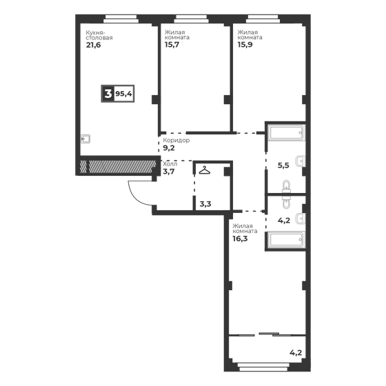 95,4 м², 3-комнатная квартира 15 645 600 ₽ - изображение 41