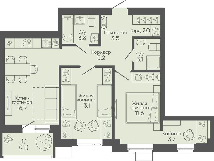 75,1 м², 2-комнатная квартира 8 400 000 ₽ - изображение 79