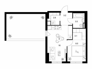 Квартира 43,3 м², 1-комнатная - изображение 1