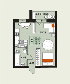 Квартира 36,7 м², студия - изображение 1