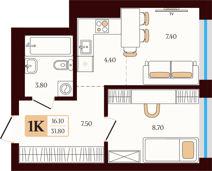 31,8 м², 1-комнатная квартира 5 877 594 ₽ - изображение 19