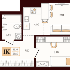 Квартира 31,8 м², 1-комнатная - изображение 2