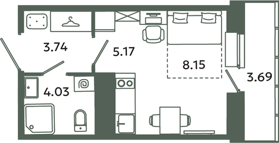 Квартира 22,2 м², студия - изображение 1