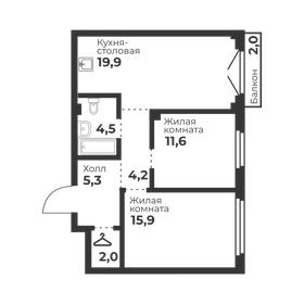 Квартира 63,4 м², 2-комнатная - изображение 3